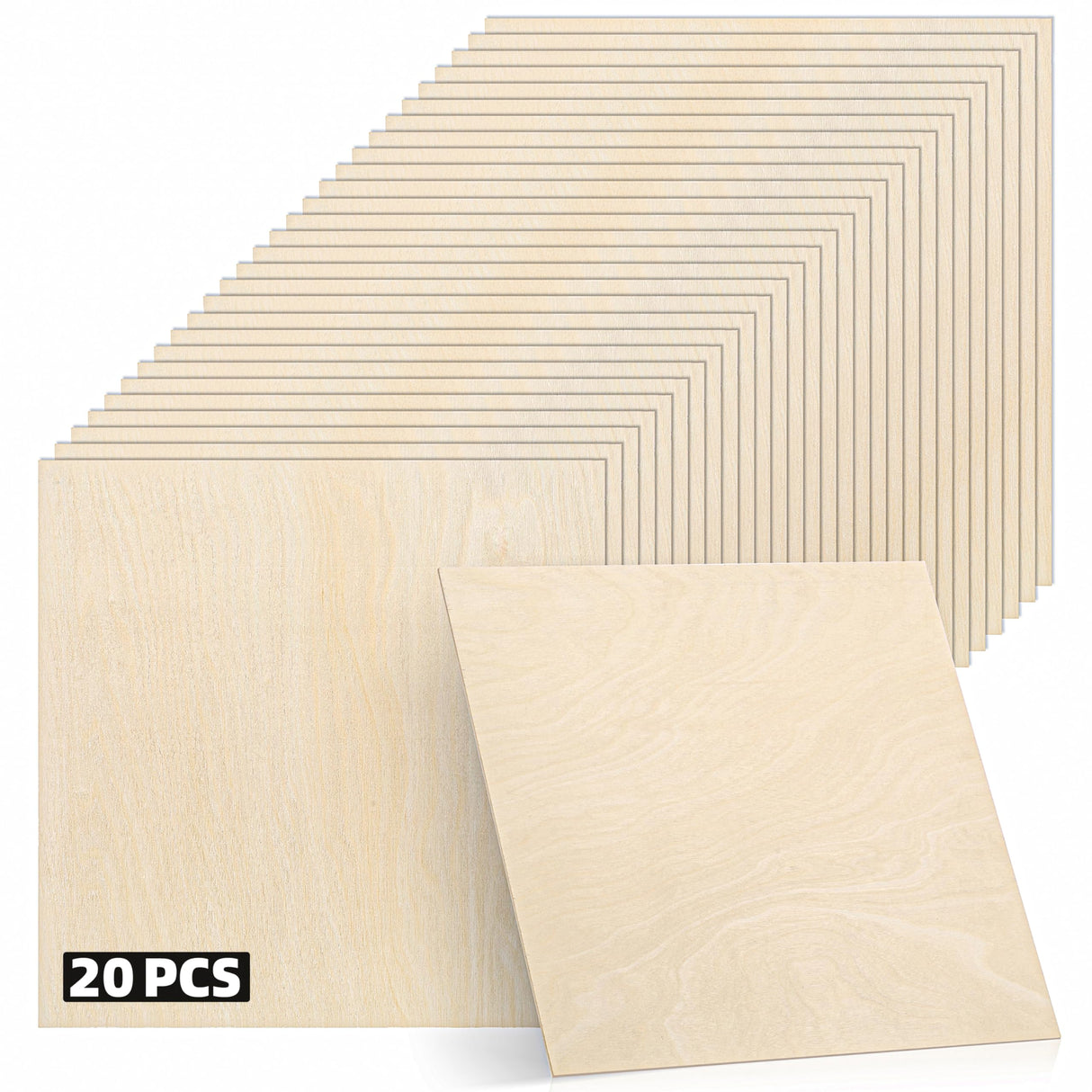 Baltic Birch Plywood - 1/8 Inch Thickness - 12" x 12" Square Wood Sheets for Laser Cutting, CNC Cutting and Crafts - Pack of 20 TX liteart