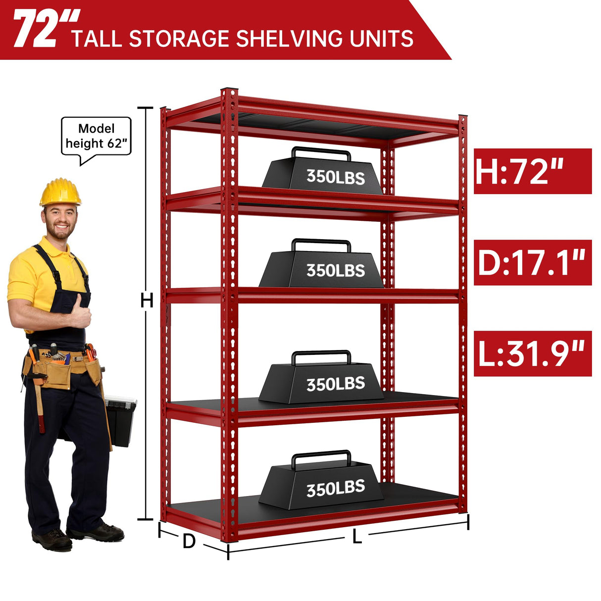 REIBII Storage Shelves Garage Shelving Garage Storage Shelves Heavy Duty Shelving Shelves Adjustable Metal Shelving 5 Tier Shelving Units and Storage REIBII