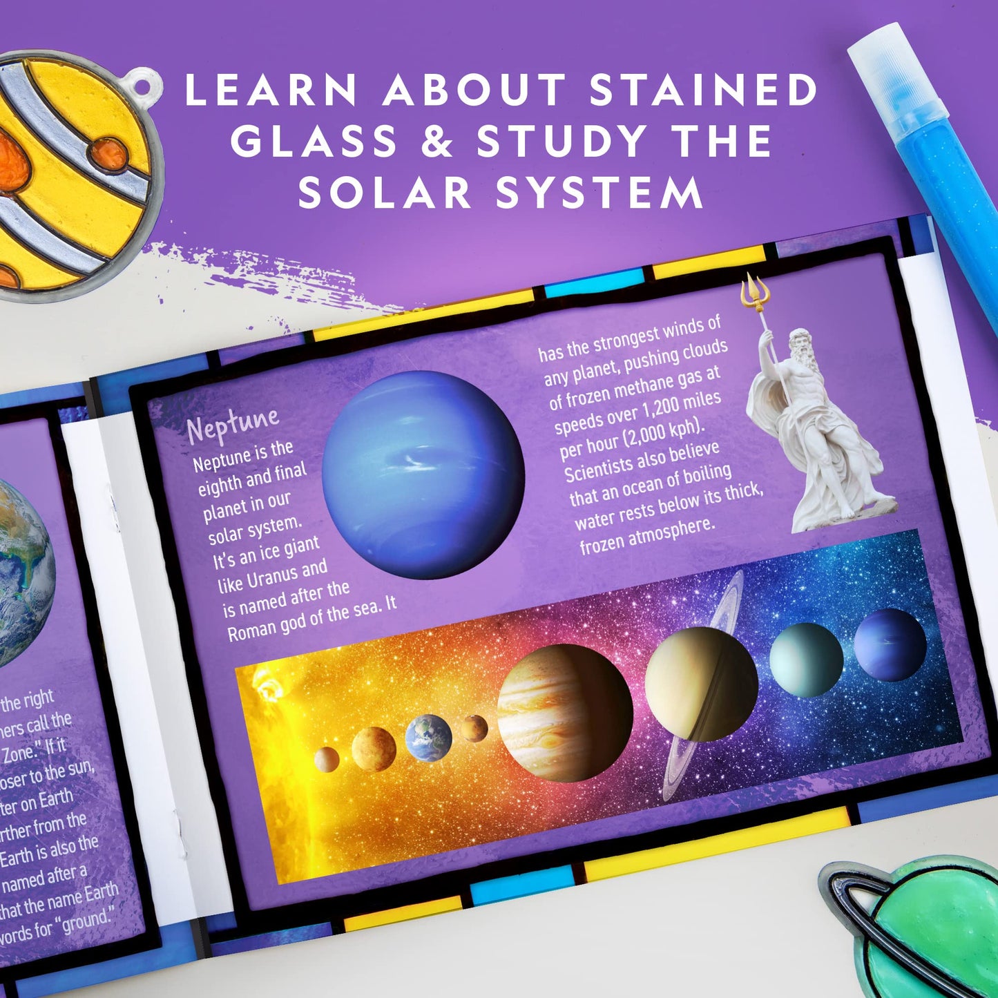 NATIONAL GEOGRAPHIC Kids Window Art Kit - Stained Glass Solar System Arts & Crafts Kit with Glow in The Dark Planets, Use as Window Suncatchers, - WoodArtSupply