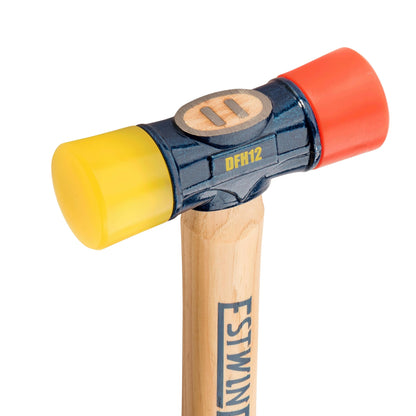 Estwing - DFH-12 Rubber Mallet - 12 oz Double-Face Hammer with Soft/Hard Tips & Hickory Wood Handle - DFH12,Black Red & Yellow - WoodArtSupply