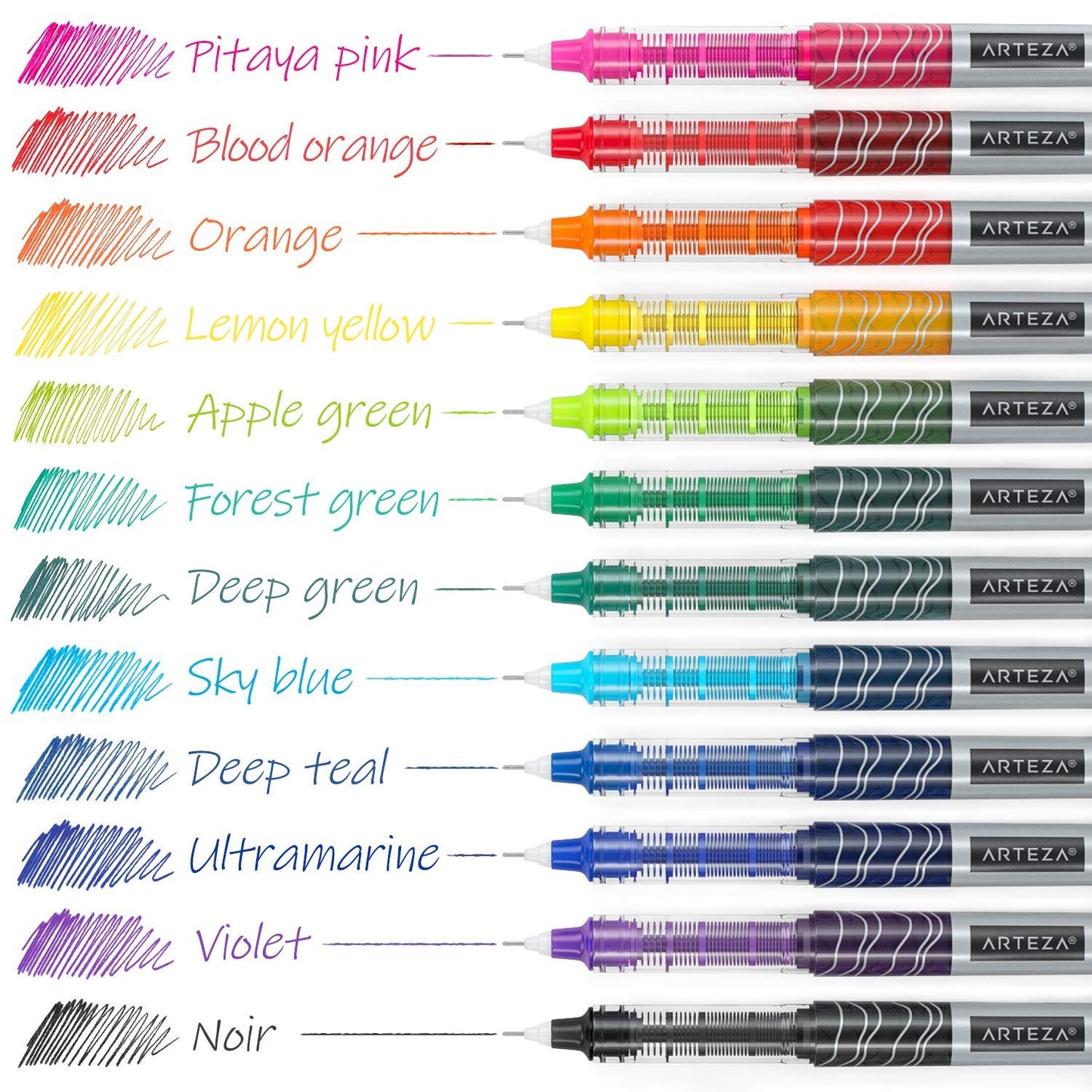 ARTEZA Rollerball Pens Fine Point, Set of 24 Colored Pens with Liquid Ink, Extra Fine 0.5 mm Needle Tip Pen, Make Precise Lines, Office Supplies for - WoodArtSupply