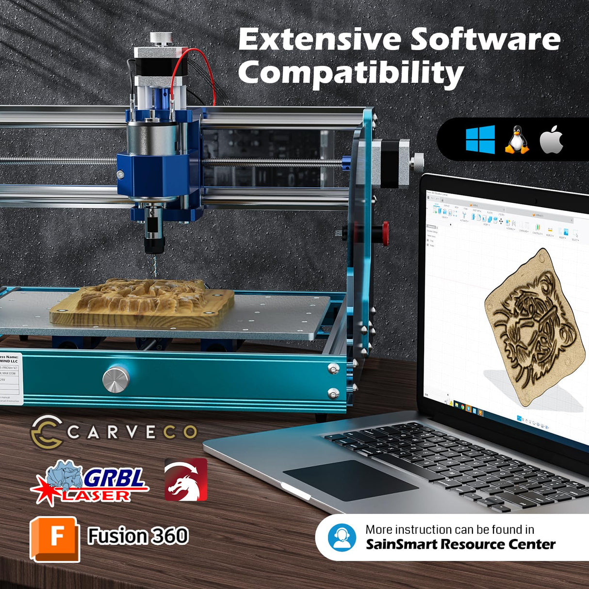 Genmitsu 3018-PROVer V2 CNC Router Machine with Full Aluminum Structure for Beginner, Mini Milling Engraver Kit with Z-Probe, Limit Switches, E-Stop, SainSmart