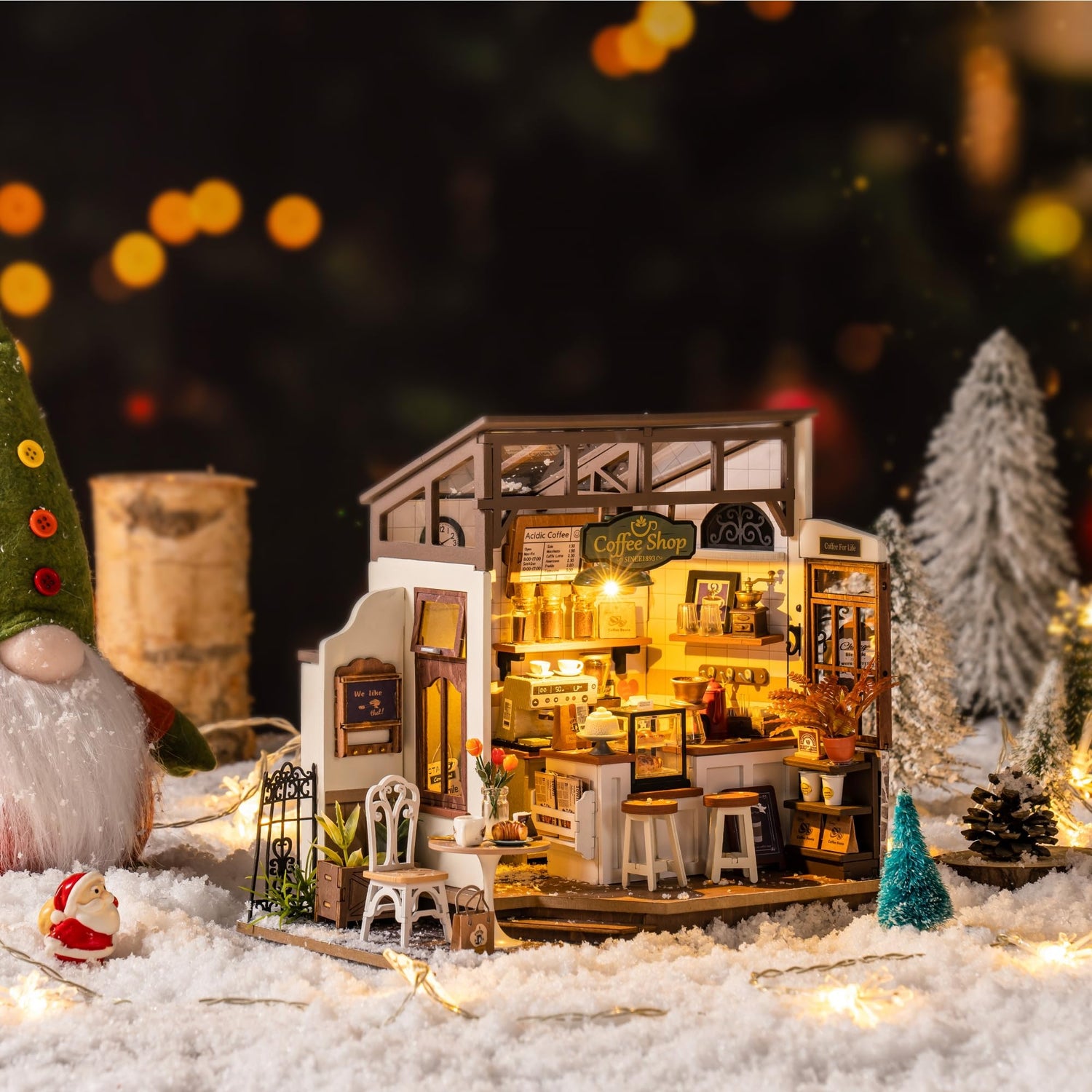 DIY Miniature House Kit Flavory Coffee Shop, Tiny House Kit for Adults to Build, Mini House Making Kit with Furnitures, Halloween/Christmas Wowood