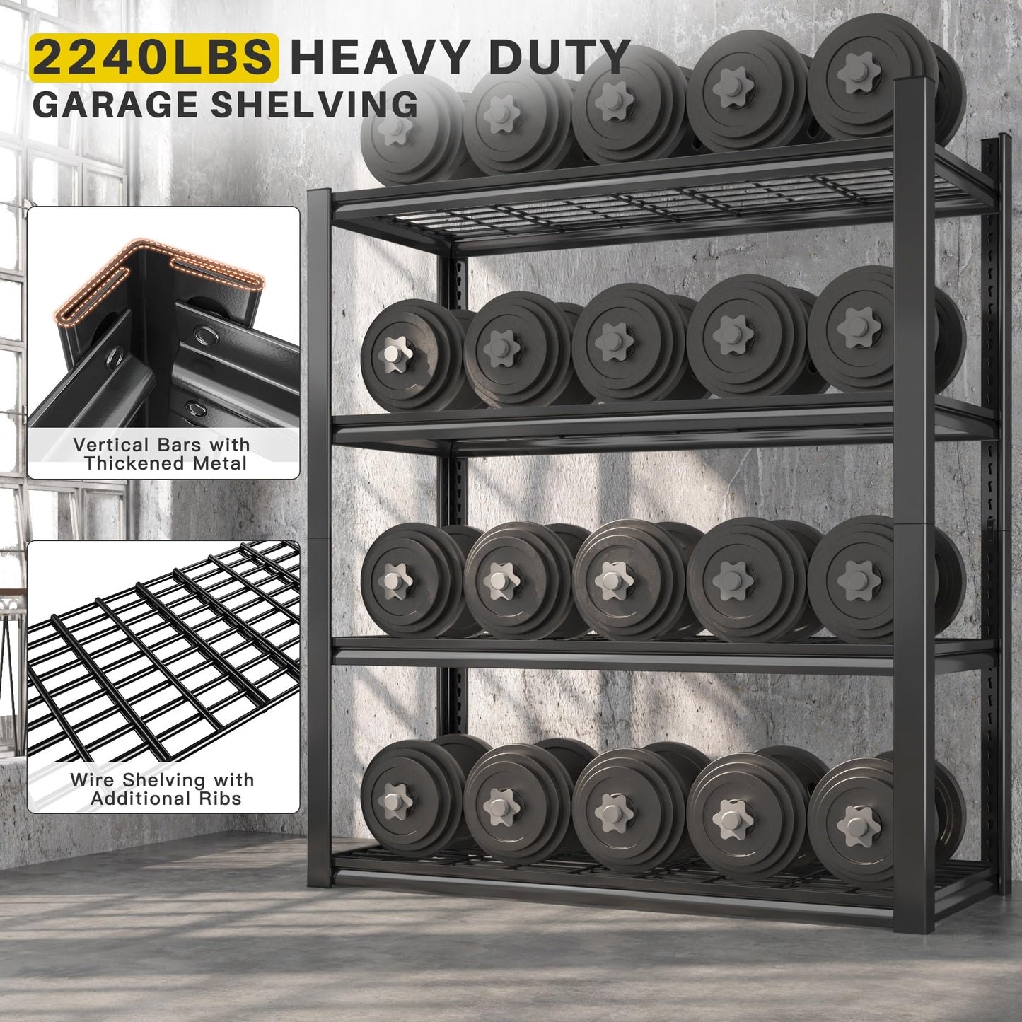 REIBII 40" W Garage Shelving Heavy Duty Storage Shelves 2240LBS Heavy Duty Shelving 4-Tier Adjustable Metal Shelves for Storage Rack Industrial - WoodArtSupply