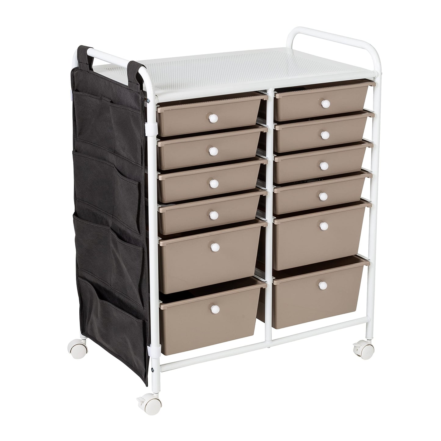 Honey-Can-Do Honey Can Do 12-Drawer Metal Rolling Storage Cart with Side Pockets CRT-09104 White