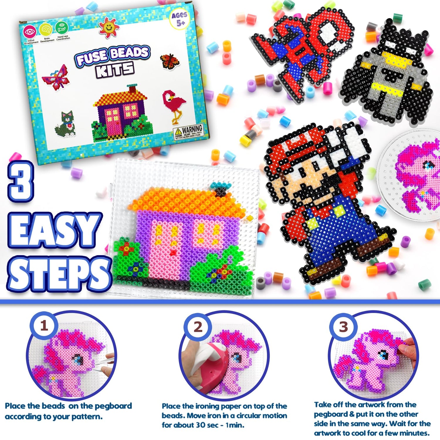 FUNZBO 5200 5mm Fuse Beads Kit - 24 Colors | 45 Patterns, Toys, Kids Crafts for Girls Ages 8-12, Arts and Crafts for Kids Ages 6-8, Gifts for Girls FUNZBO