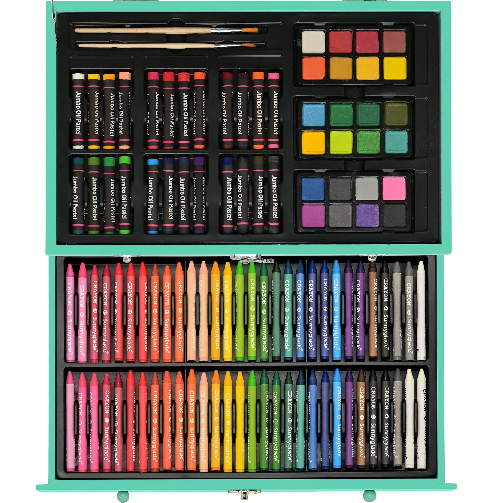 Sunnyglade 145 Piece Deluxe Art Set, Wooden Art Box & Drawing Kit with Crayons, Oil Pastels, Colored Pencils, Watercolor Cakes, Sketch Pencils, Paint - WoodArtSupply