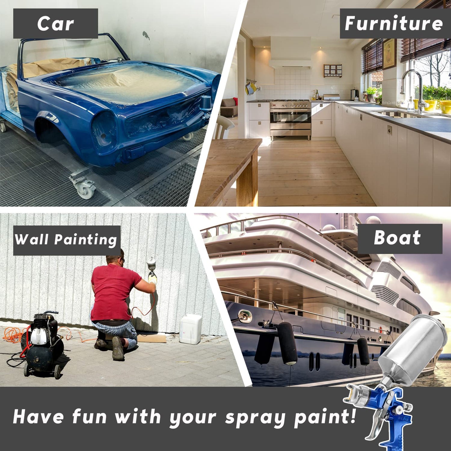 Auto Paint Spray Gun Kit: HVLP Gravity Feed Spray Gun with 1.4mm 1.7mm 2.5mm Nozzles, Air Spray Gun with 1000cc Aluminum Cup & Gauge for Auto Paint, Nefepho