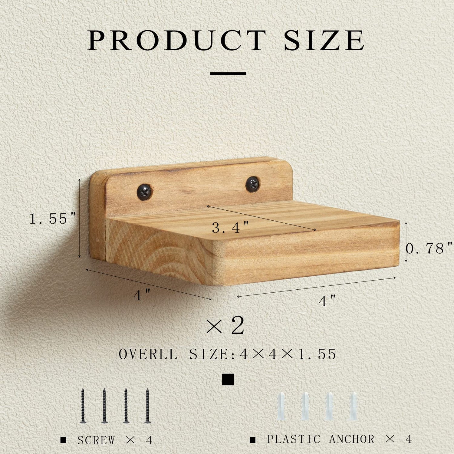 Freezing point Small Floating Shelf for Wall Set of 2 Natural Wood 4Inch Mini Wall Shelves Decor Plant Display Collectibles Mounted Kitchen Bathroom Freezing point