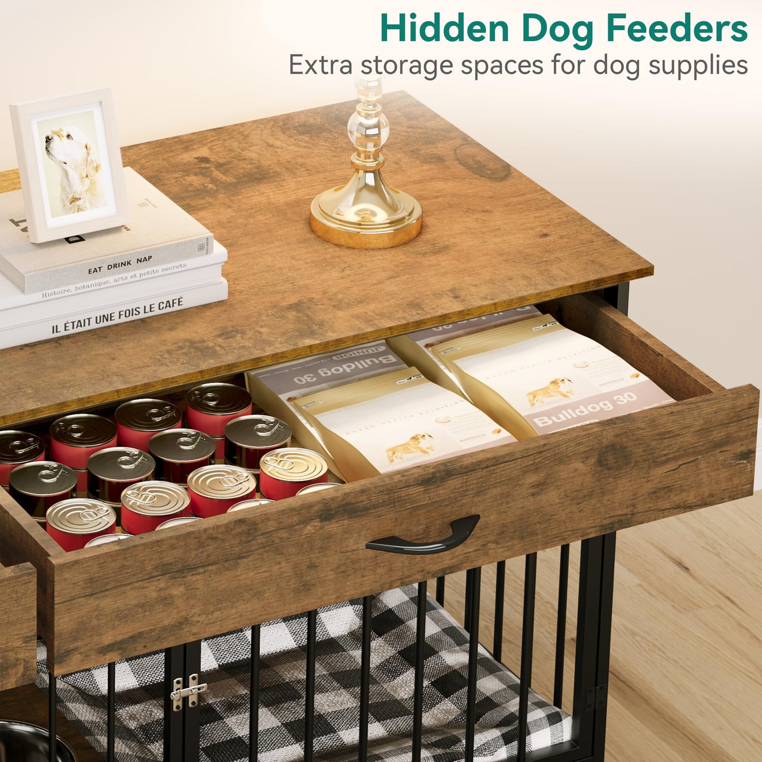 YITAHOME Dog Crate Furniture TV Stand Large Breed with Dog Feeder, 74.8" Inch Wooden Decorative Dog Kennel Furniture Indoor Heavy Duty Dog Crate with YITAHOME