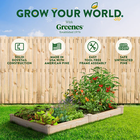 Greenes Fence Original Pine Raised Garden Bed, 4' x 8' x 7" - Made in USA with American Pine Greenes Fence