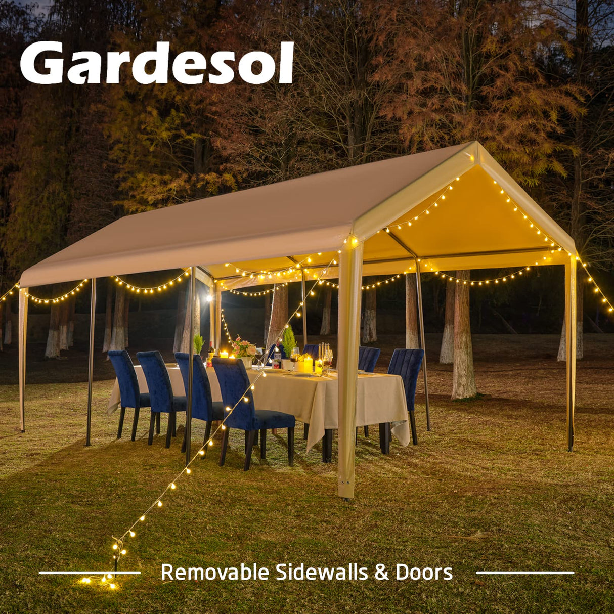Gardesol Carport, 10'x20' Heavy Duty Carport with Roll-up Ventilated Windows, Portable Garage with Removable Sidewalls & Doors for Car, Truck, Boat, Gardesol