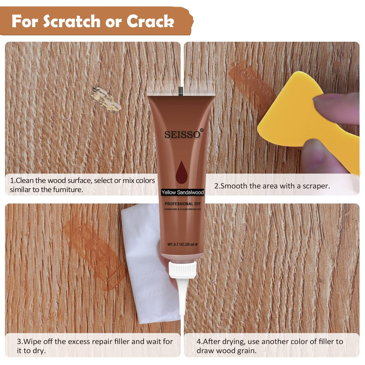 DEWEL Wood Furniture Repair Kit, 31 Pcs Scratch Repair Wood Filler, Wax Sticks with Wood Putty for Wood Floors, Scratches, Cracks, Hole, Laminate, DEWEL