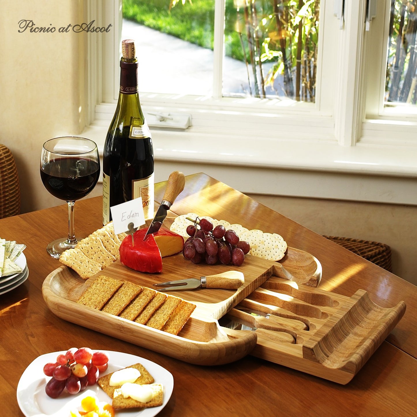 Custom Personalized Engraved Bamboo Cheese/Charcuterie Cutting Board with Knife Set & Cheese Markers- Designed & Quality Checked in USA - WoodArtSupply