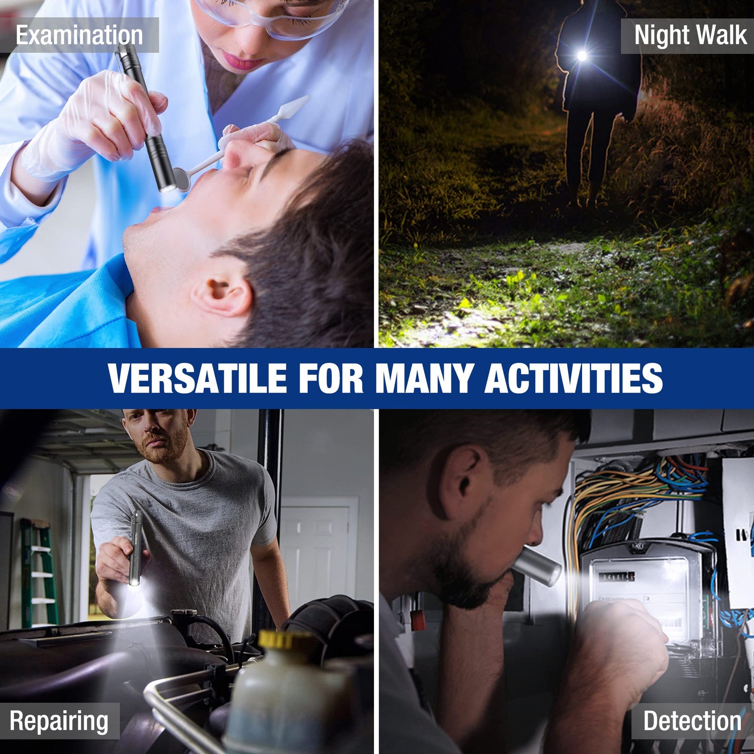 WORKPRO LED Pen Light, Aluminum Pen Flashlights, Pocket Flashlight with Clip for Inspection, Emergency, Everyday, 8AAA Batteries Include, WORKPRO