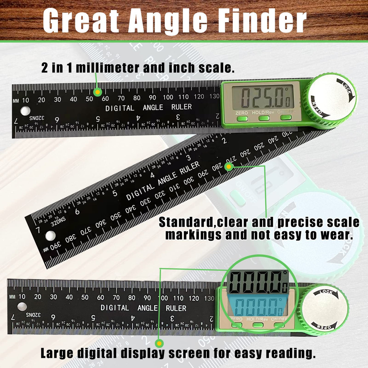 Digital Angle Finder Protractor, 2-in-1 Digital Miter Saw Protractor, 7 Inch/200mm ABS Angle Ruler, High Accuracy Miter Angle Measuring Tool for PDDYIER