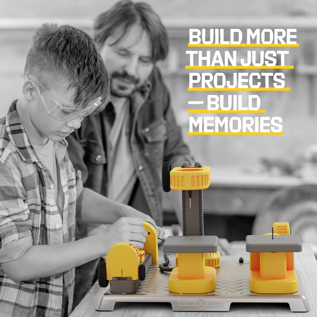4 in 1 Woodworking Station for Kids - Wood Building Projects Kit for Boys - Real Construction Tools Sets - Boy Tool Set - Gifts for Boy Age Year Old Dan&Darci