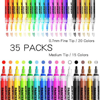 DEYONI 35Pack Acrylic Paint Pens,Paint Pens Acrylic Markers with Medium Tip And Extra Fine Tip,for Rock Painting, Stone, Ceramic, Glass, Wood, Canvas - WoodArtSupply