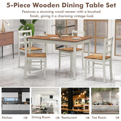 Giantex Dining Table Set for 4, Solid Wood Rectangular Table & 4 Chairs, 5 Pieces Farmhouse Dinette Set w/Rubber Wood Legs, Space-Saving Kitchen Giantex