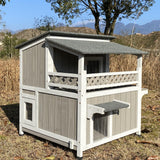 Gowoodhut Feral Cat Shelter Outdoor Weatherproof - Two Story Wooden Cat House Outside Feral Cat House with Balcony Waterproof, Escape Door Gowoodhut