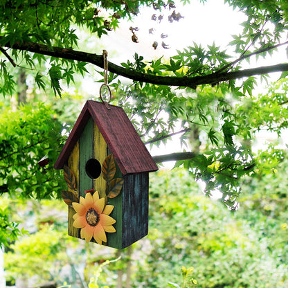 Wooden Bird Houses for Outside Hanging Garden Patio Decorative Bird Houses Outdoor Hand Painted Birdhouse for Small Bird Finch Cardinal Hummingbird - WoodArtSupply