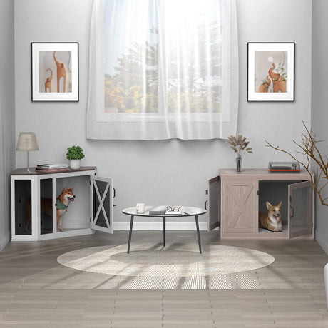 Xilingol Corner Crate Furniture, Wooden Kennel Side End Table, Cage / House for Small Medium Large Dog, Pet Crate Indoor Use Xilingol