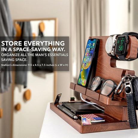 GRETAOTO Personalized Wood Docking Station for Cell Phone, Tablet, Wallet, Watch, Keys, Desk Nightstand Organizer, Valentines Day, Gifts for Men GRETAOTO