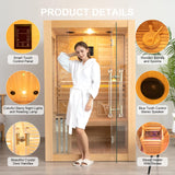 Smartmak Wood Home Steam Sauna, 2 or 3 Person Canadian Hemlock Traditional Luxurious Wooden Indoor Spa Room, with 4.5 kw Heater, Bluetooth Speaker, Smartmak