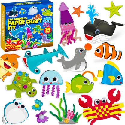 Cheffun Sea Animals Paper Craft Kit - Sea Animal Themes Toddler Arts and Crafts for Kids 4-6 6-8 4-8, Kids Arts & Crafts Ages 4-8 for Toddlers 3-4