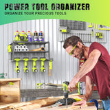 SUNALLY Power Tool Organizer, Power Drill Tool Holder, Heavy Duty Tool Shelf, 3 Layers Tool Rack Cordless Drill Holder, Floating Tool Shelf Wall SUNALLY