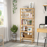 Homykic 6-Tier Bamboo Bookcase - Adjustable Free Standing Storage Shelf for Home and Office Homykic