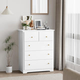 HOUSUIT Dresser with 5 Drawers, Tall Dresser Chest of Drawers, 5 Drawer Dresser with Deep Space, Wood Dresser Storage Cabinet for Living Room, HOUSUIT