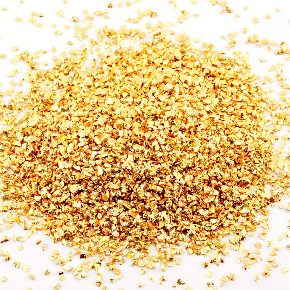 Crushed Glass Irregular Metallic Chips Sprinkles Chunky Glitter Gold Plated 100g 2-4mm for Nail Arts Craft DIY Vase Filler Epoxy Resin Mold - WoodArtSupply