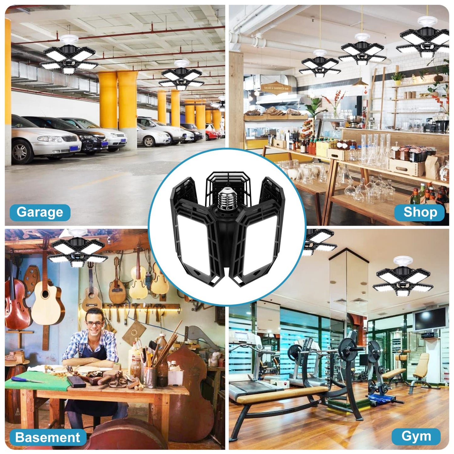 Luyata LED Garage Lights 2 Pack,Ceiling LED Shop Light 160W 16000LM 6500K Screw in Led Light with 5+1 Deformable Panels, Bright Led Lighting for - WoodArtSupply