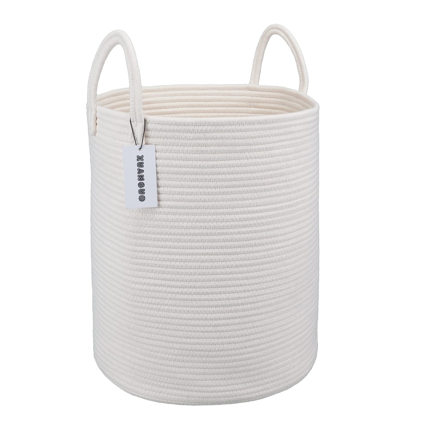 XUANGUO Cotton Rope Laundry Basket Hamper for Clothes Decorative Woven Storage Basket for Living Room Bedroom Boho Tall Rope Baskets for Blanket Toys - WoodArtSupply