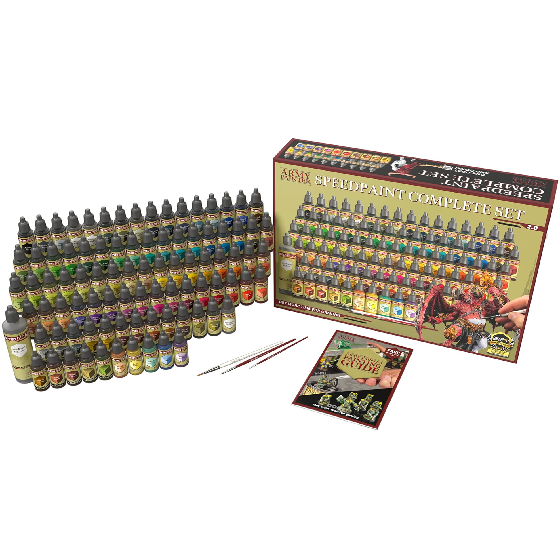 The Army Painter Speed Paint Wargarmers Mega Set 2.0, 60 Acrylic Paint Bottles 18ml Including Medium, Metallics & Model Paint Brush for Plastic