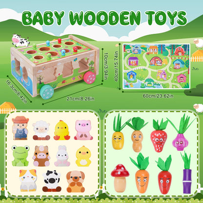 Toddler Montessori Wooden Farm Toys | Babies 12-18 Months Toy with Game Map for 1 2 3 Year Old Boys Girls | 1st First Birthday Gifts for 1-2 Years |