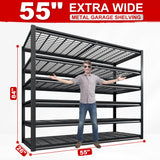 REIBII 55"W Garage Shelving Units and Storage Shelves Heavy Duty Shelving, 3500LBS Garage Storage Shelves 6-Tier Adjustable Metal Shelves for Storage REIBII