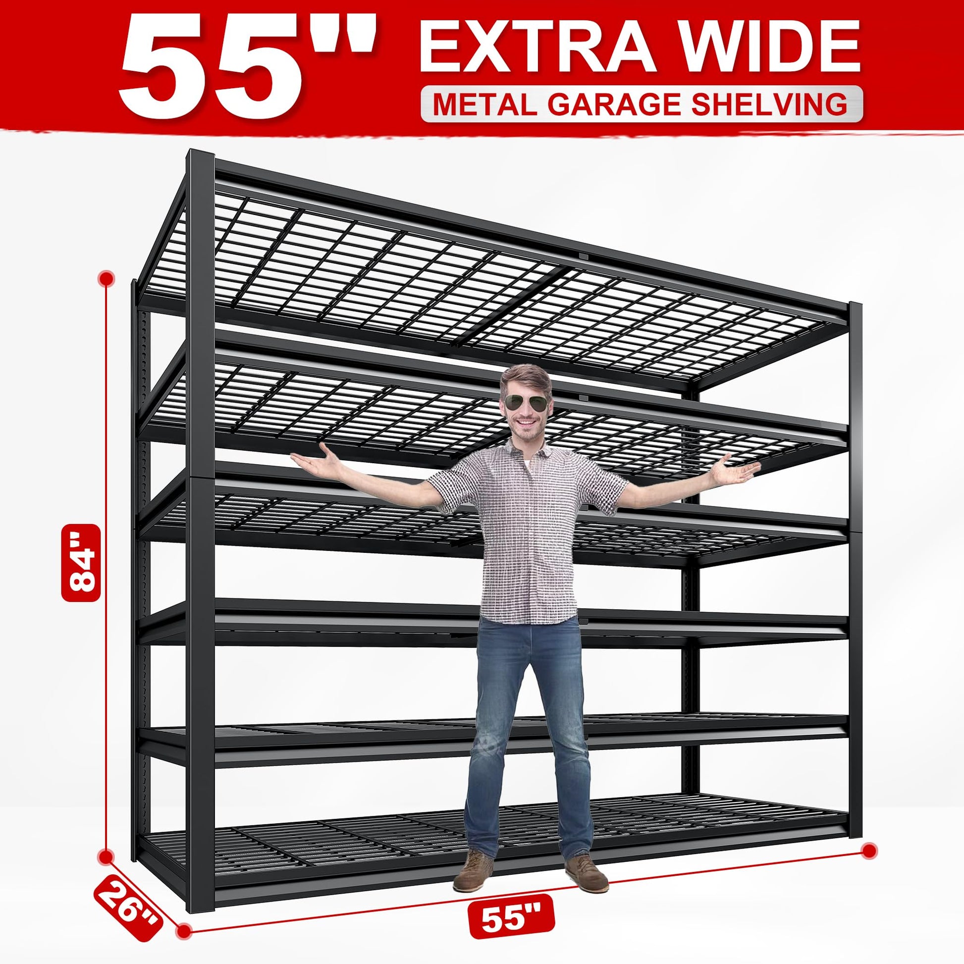 REIBII 55"W Garage Shelving Units and Storage Shelves Heavy Duty Shelving, 3500LBS Garage Storage Shelves 6-Tier Adjustable Metal Shelves for Storage - WoodArtSupply