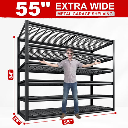 REIBII 55"W Garage Shelving Units and Storage Shelves Heavy Duty Shelving, 3500LBS Garage Storage Shelves 6-Tier Adjustable Metal Shelves for Storage - WoodArtSupply