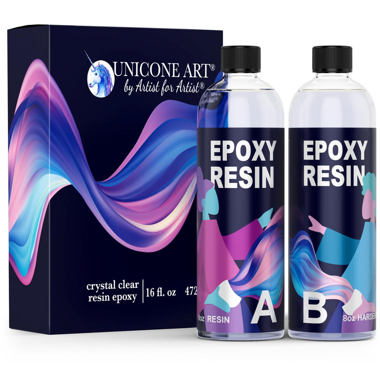 Resin Epoxy Craft Kit 16 Ounce Epoxy Resin Kit (8oz. Resin + 8oz. Hardener) High Gloss UV Resistant Odor-Free Art Resin, BPA-Free and Non-Toxic unicone art
