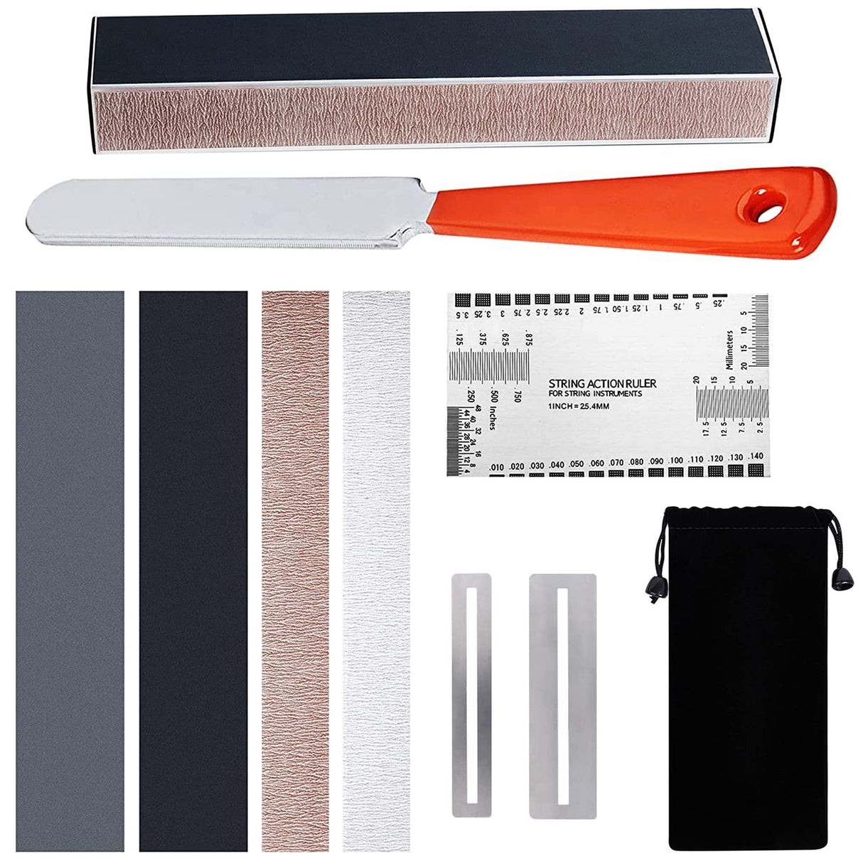 MIECOO 9PCS Guitar Luthier Repair Tool Kit Includes Guitar Fret Leveling Sanding Beam Leveler, Guitar Fret Crowning File, String Action Ruler Gauge, MIECOO MIECOO