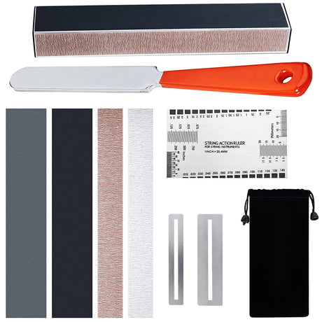 MIECOO 9PCS Guitar Luthier Repair Tool Kit Includes Guitar Fret Leveling Sanding Beam Leveler, Guitar Fret Crowning File, String Action Ruler Gauge, MIECOO MIECOO