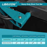 Libraton Heavy Duty Rivet Gun, Pop Rivet Gun Set, Professional Hand Riveter, Manual Riveting Tool with 110Pcs Rivets and 4 Interchangeable Heads, for LIBRATON