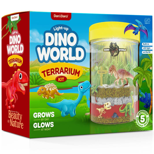 Dino World Terrarium Kit for Kids - LED Light in Lid - Dinosaur Toys for Boys & Girls Age 3, 4, 5, 6, 7, 8+ Year Old Boy and Girl Gifts - Dinosaur - WoodArtSupply