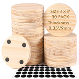 30 Pieces Unfinished Wood Coasters, 4 Inch Round Blank Wooden Coasters for Crafts with Non-Slip Silicon Dots for DIY Stained Painting Wood Engraving Dlerom