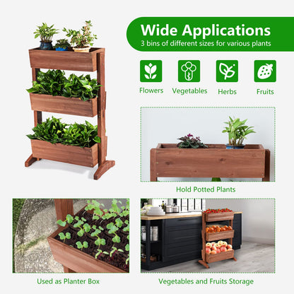 S AFSTAR Wooden Vertical Raised Garden Bed, 3 Tiers Tiltable Elevated Garden Planter w/3 Drainage Container Boxes & Tiltable Planter, Standing