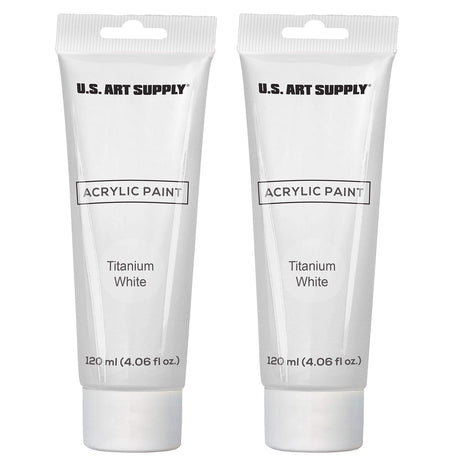U.S. Art Supply Artists Acrylic Color Paint, Titanium White, 2 Extra-Large 120ml Tubes - Professional Grade, Excellent Tinting Strength, Mixable - US Art Supply
