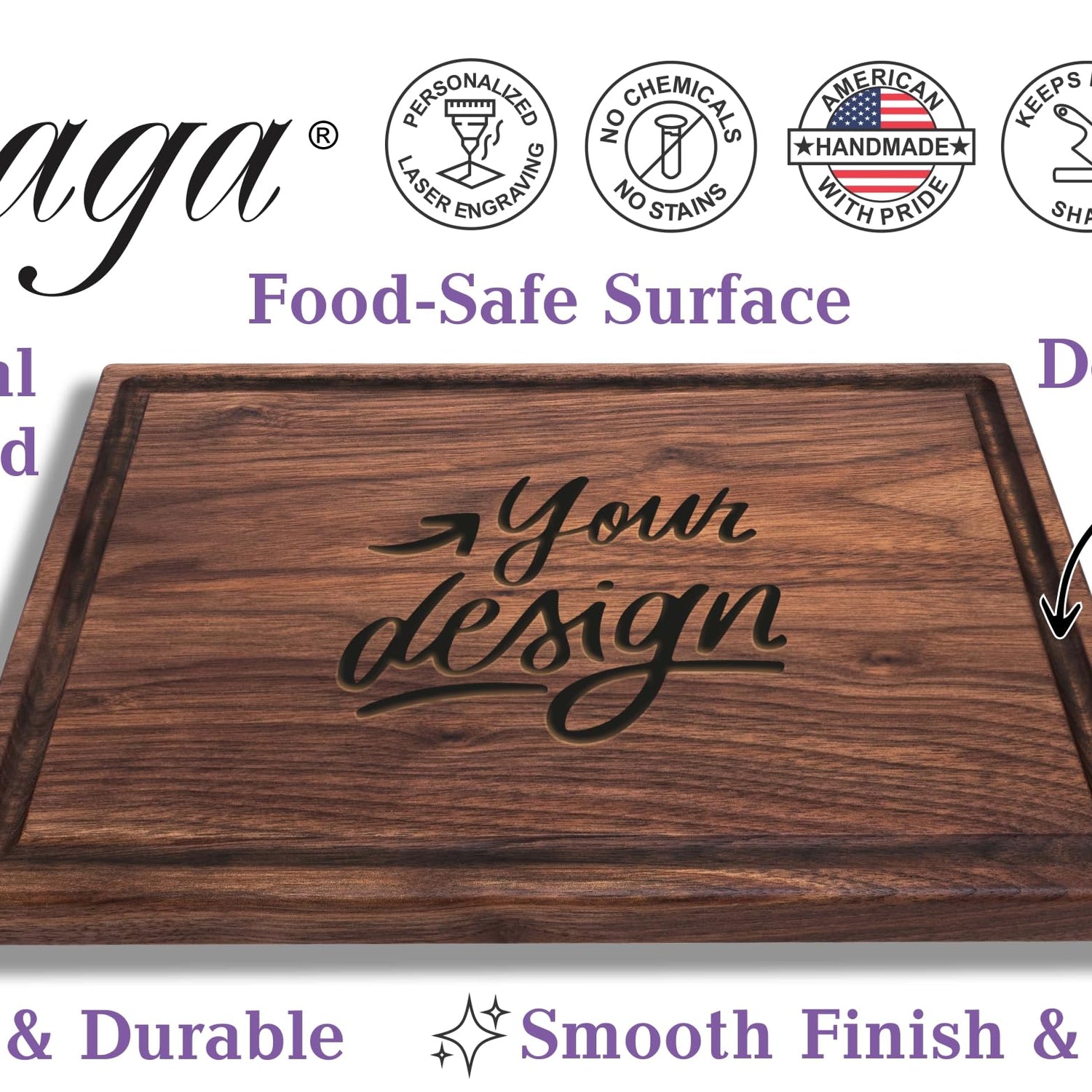Straga Personalized Cutting Boards | Handmade Wood Engraved Charcuterie | Custom Wedding, Anniversary, Birthday Gift for Couples, Beach Lovers, Straga