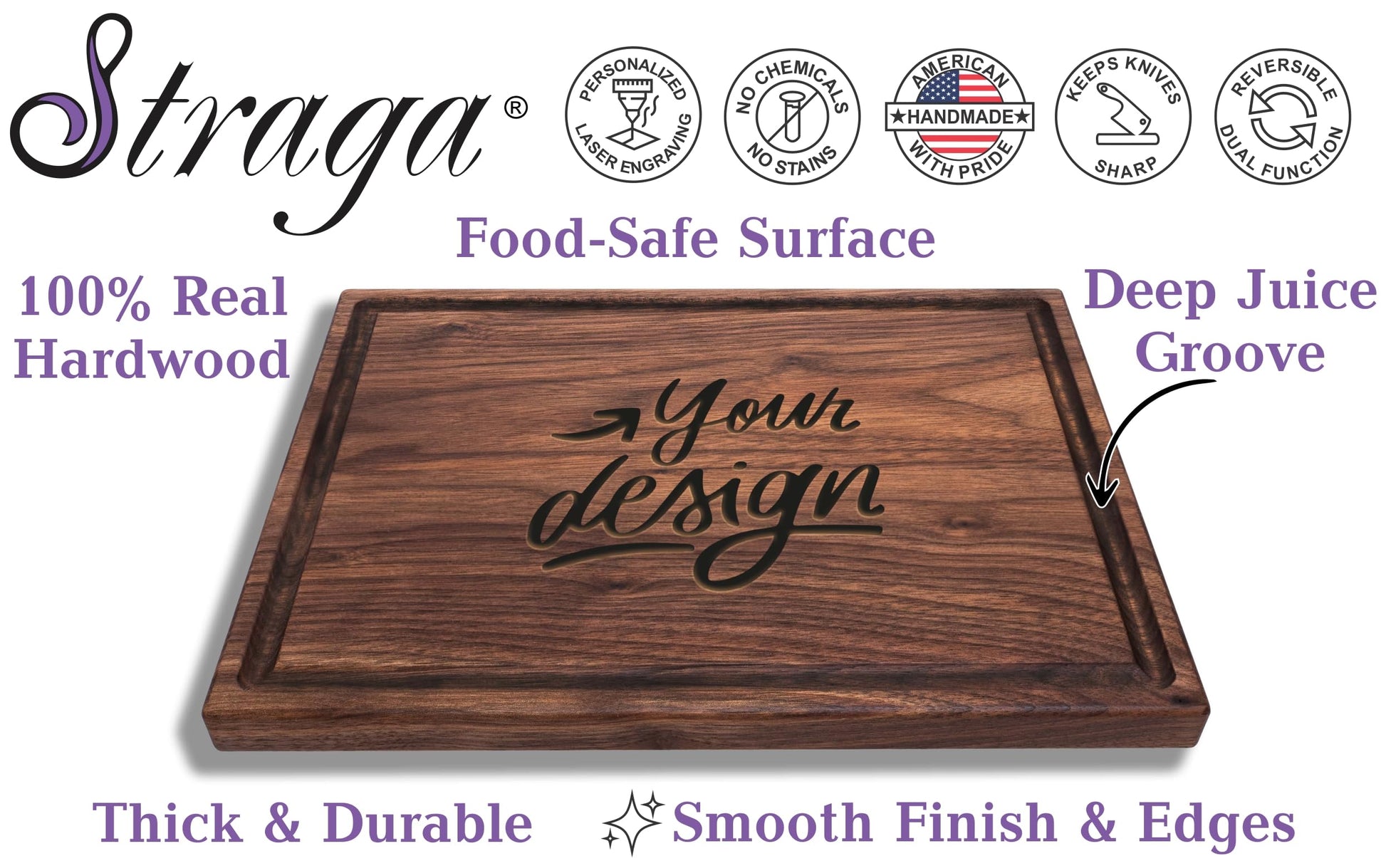 Straga Personalized Cutting Boards | Handmade Wood Engraved Charcuterie | Custom Wedding, Anniversary, Birthday Gift for Couples, Beach Lovers, - WoodArtSupply